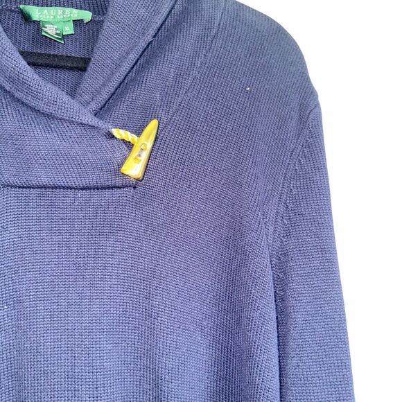 Lauren Ralph Lauren Sz XL Shawl Neck Sweater Nautical Cozy Navy &‎ Gold - Picture 3 of 12